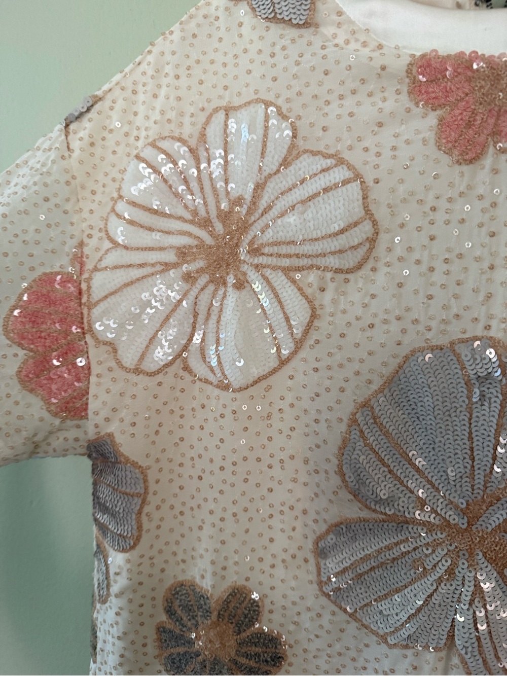 Sequin Floral Mini Dress in Blush Pink - Picture 2 of 10